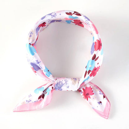 Pastel Meadow Floral Printed Square Silky Satin Scarf