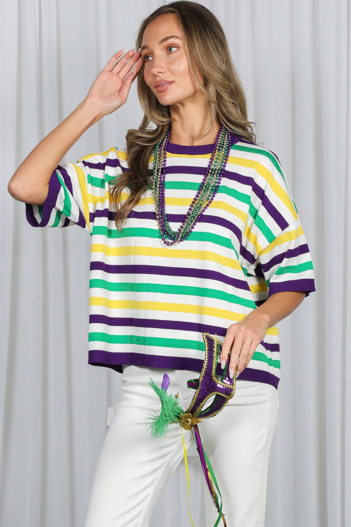 Mardi Gras Multi Color Stripe Knitted Sweater Top