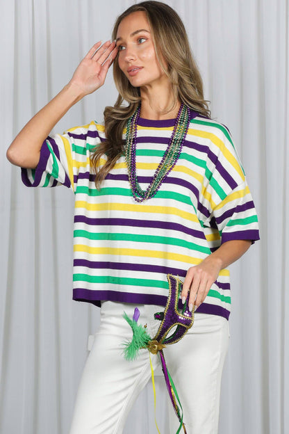 Mardi Gras Multi Color Stripe Knitted Sweater Top