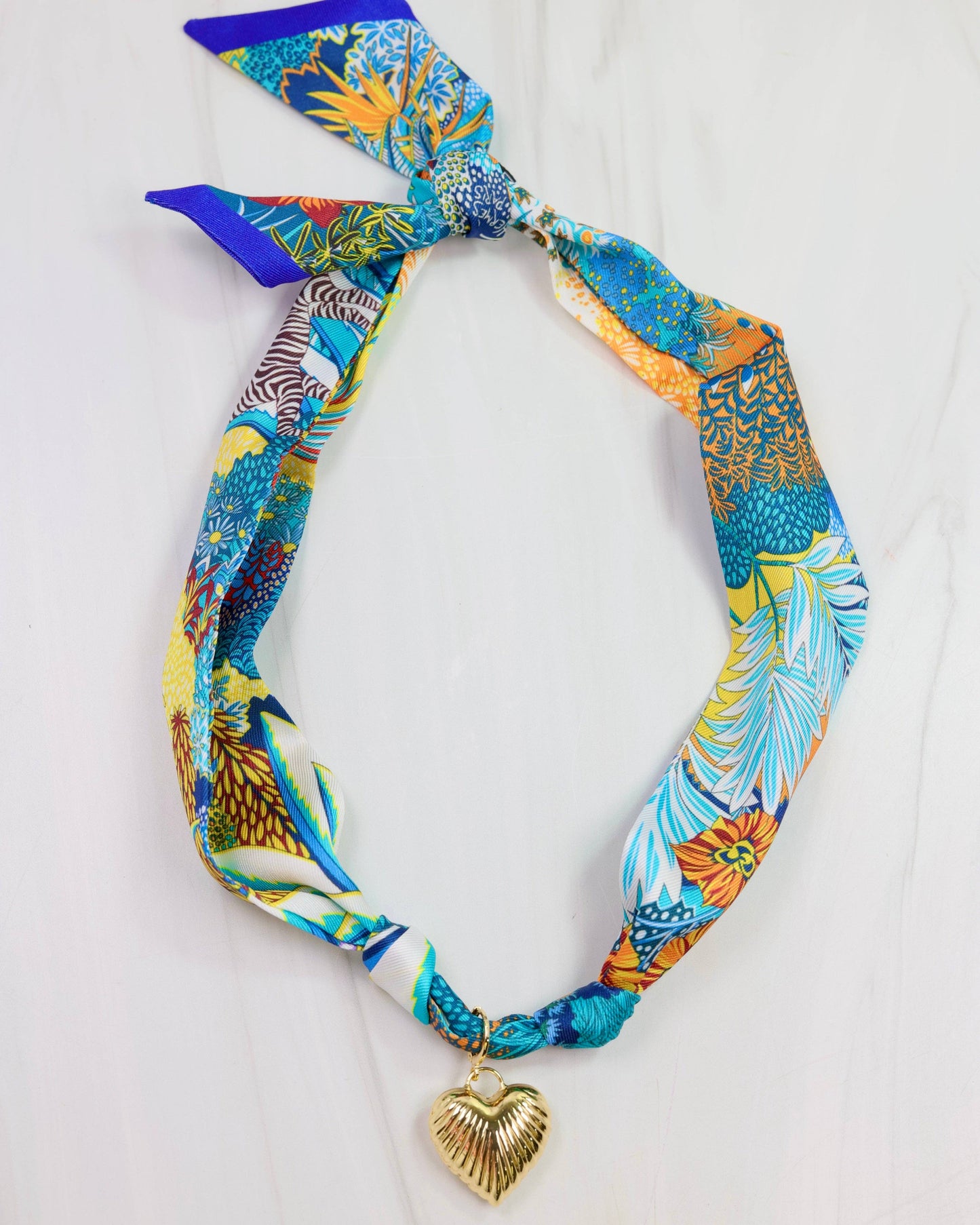 Lillie Scarf Charm Necklace BLUE YELLOW