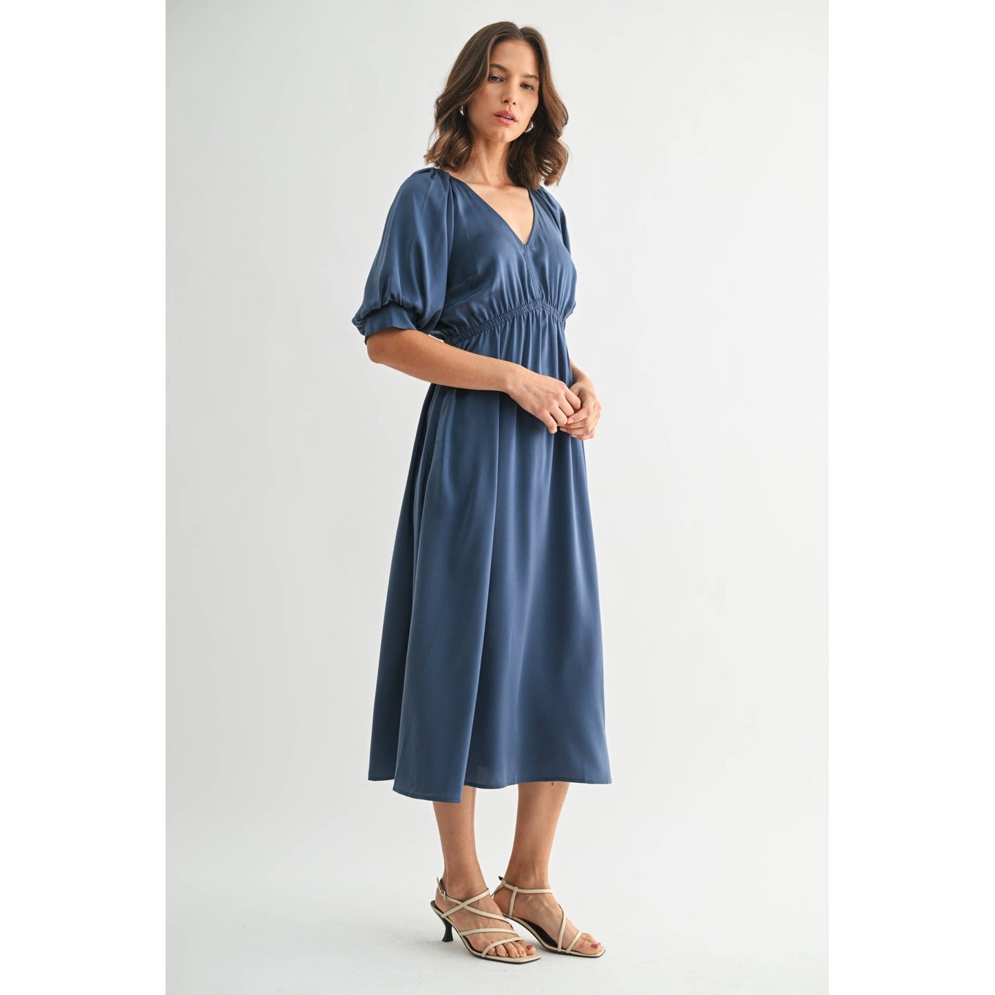 Sylvia Satin Balloon Sleeve Dress