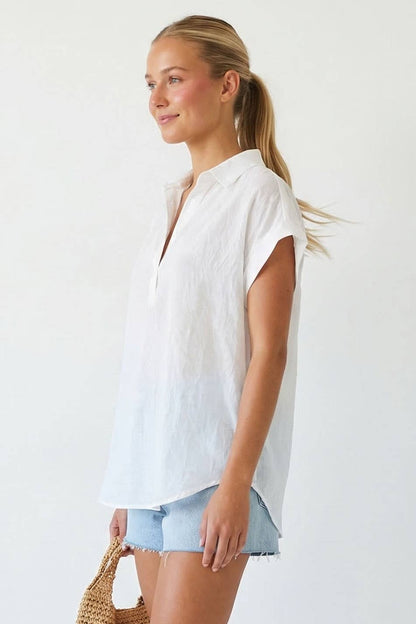 Sheer Cotton Short Sleeve Popover Blouse