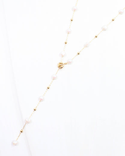 Elise Pearl Y Necklace Gold