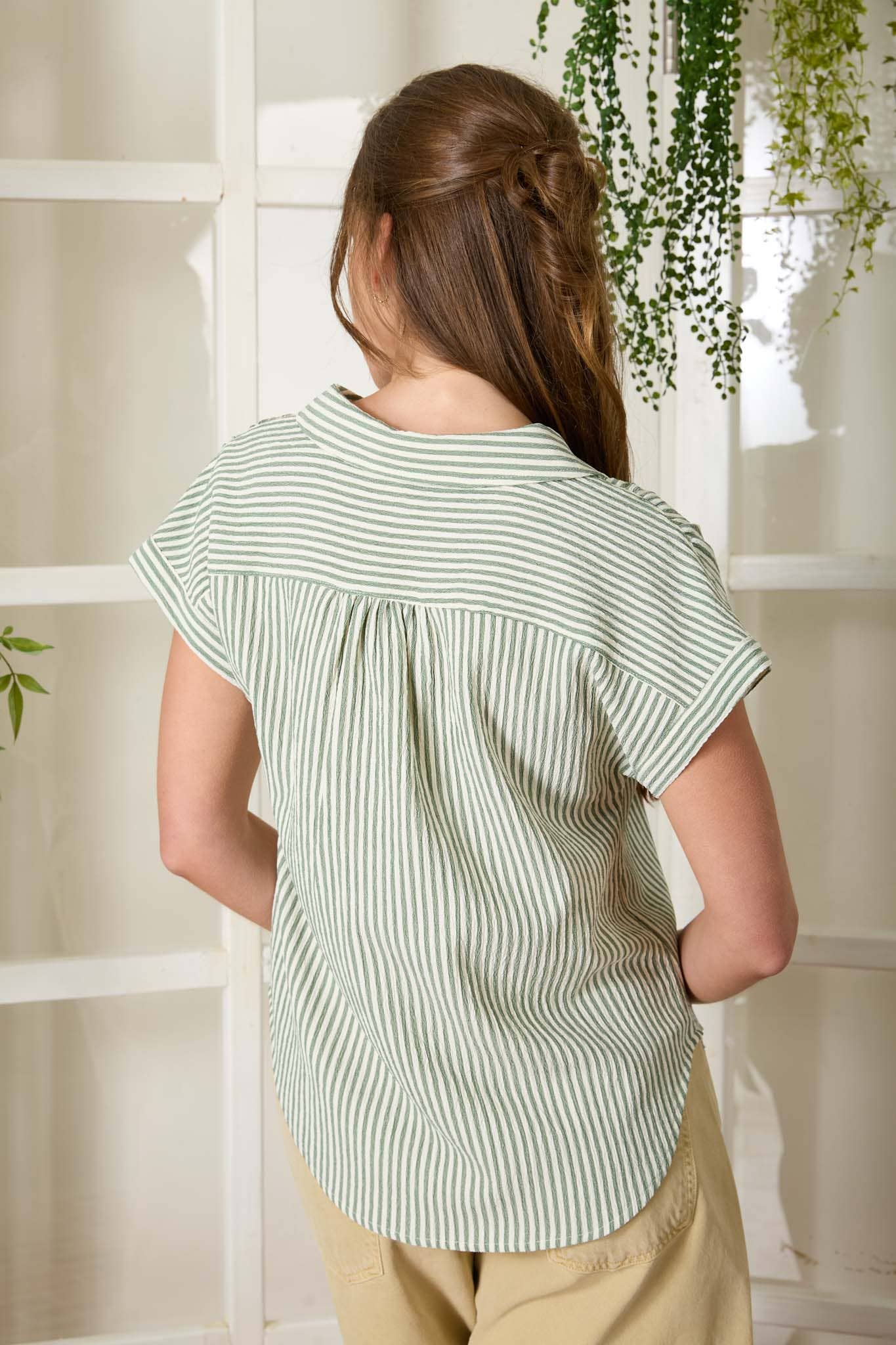 Stripe Collared V-neck