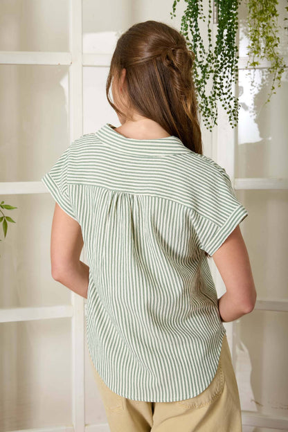 Stripe Collared V-neck