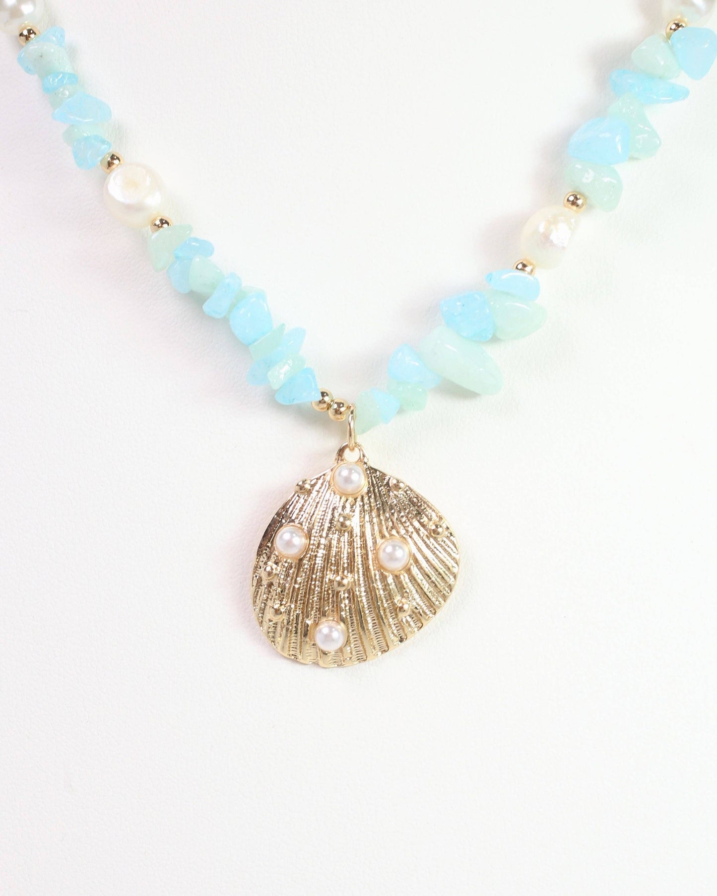Caroline Hill Konya Mixed Bead Shell Necklace Gold