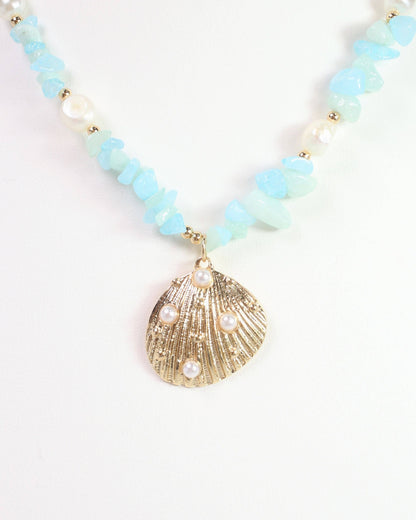 Caroline Hill Konya Mixed Bead Shell Necklace Gold