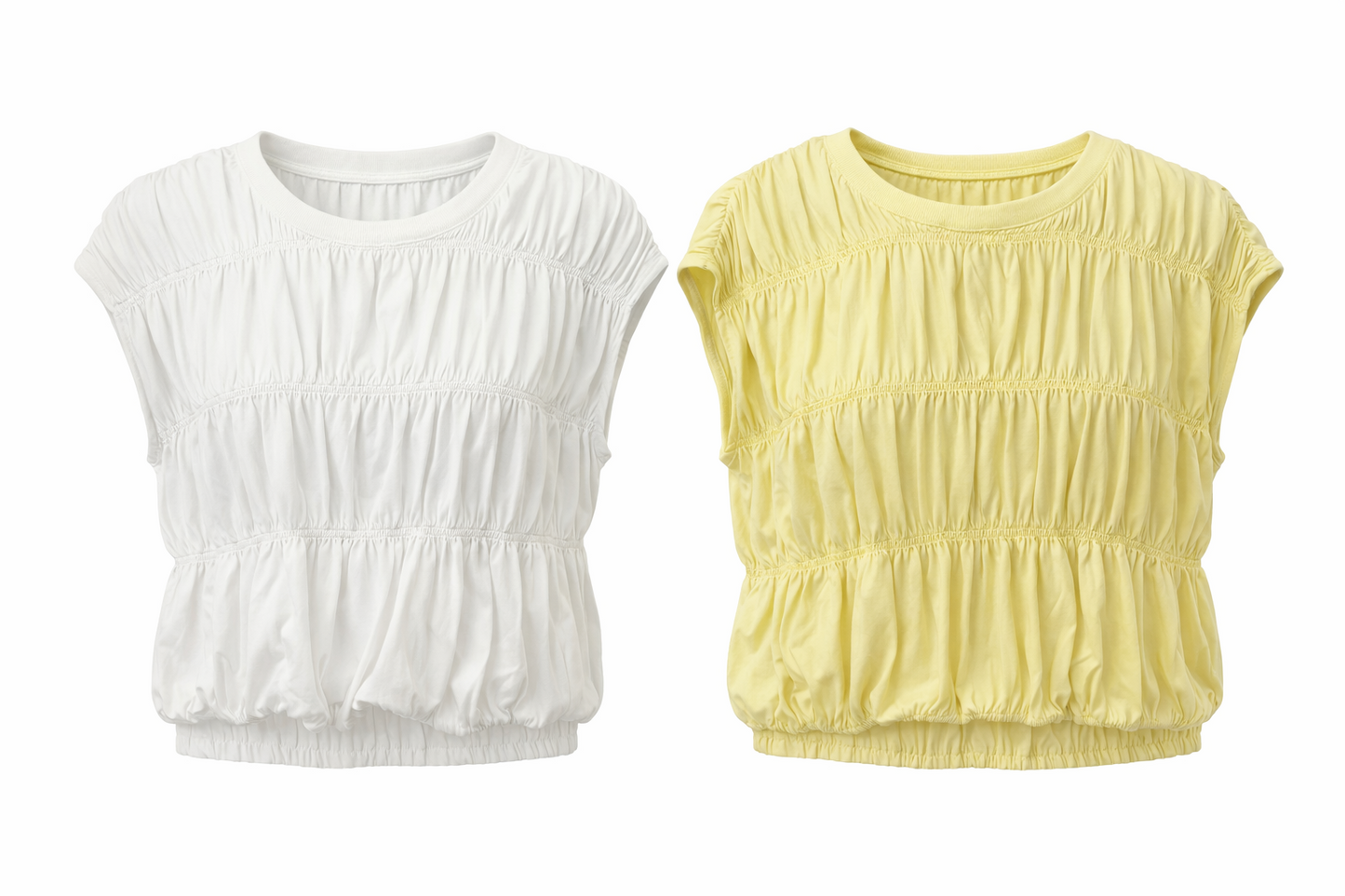 yellow and white smocked tops