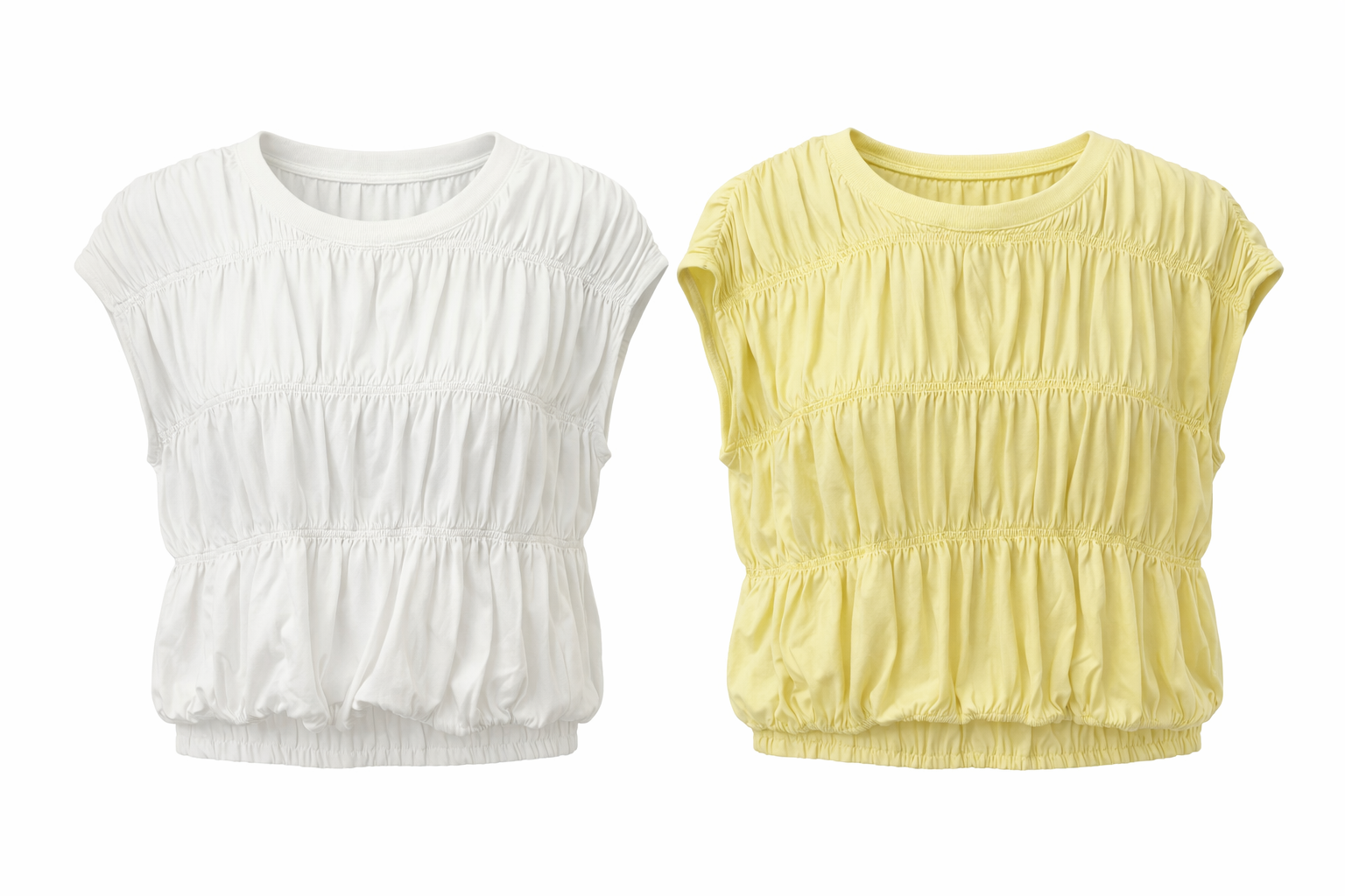 yellow and white smocked tops