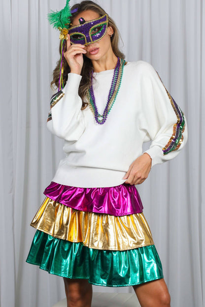 Mardi Gras Crew Neck Sequin Embellished Sweater VT82013A